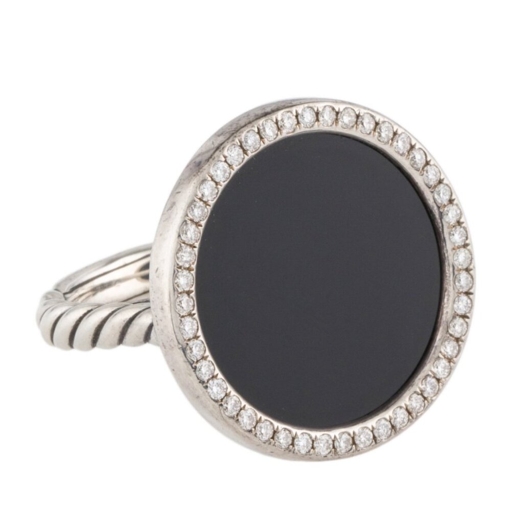 DAVID YURMAN ONYX & DIAMOND STERLING SILVER 925 DY ELEMENTS RING
